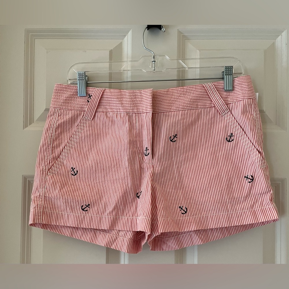 J. Crew Women’s Pink Striped Anchor Print nautical themed City Fit Shorts size 4
